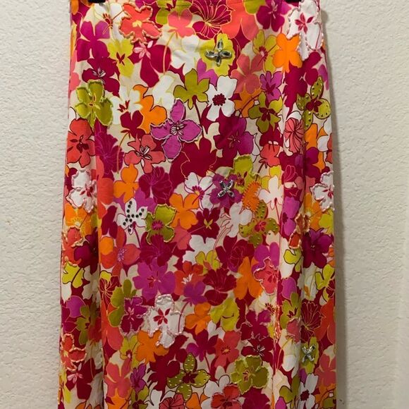 Cynthia Steffe Womens Pink Floral Beaded Knee Length A-Line Skirt Size 8 - Picture 6 of 8